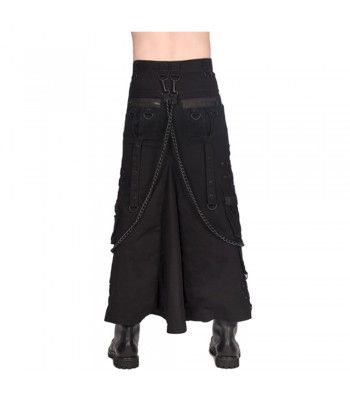 Men Rock Black Pistol Gothic Skirt | Chain-Embellished Punk Denim Skirt